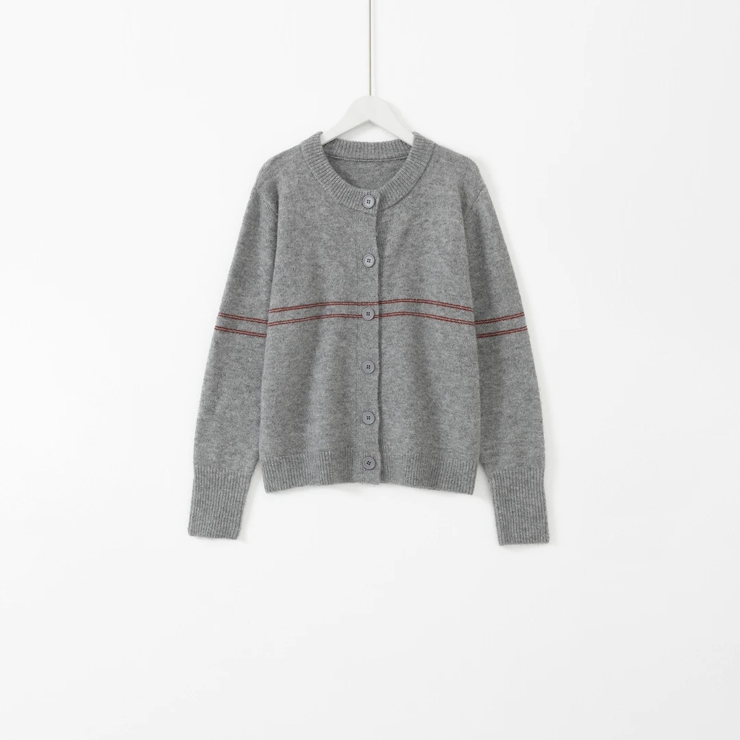 几里与麻 软糯舒适撞色条纹针织开衫 衣长的59胸围104 2090746