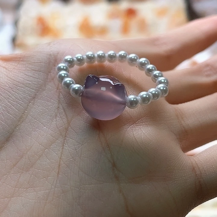 玛瑙/玉髓未镶嵌玛瑙猫头戒指