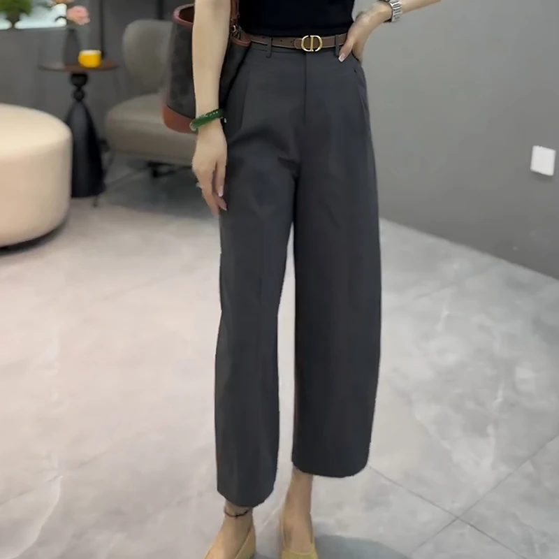 简约洋气西装裤女2025早秋新款大码小个子显瘦阔腿高腰九分休闲裤