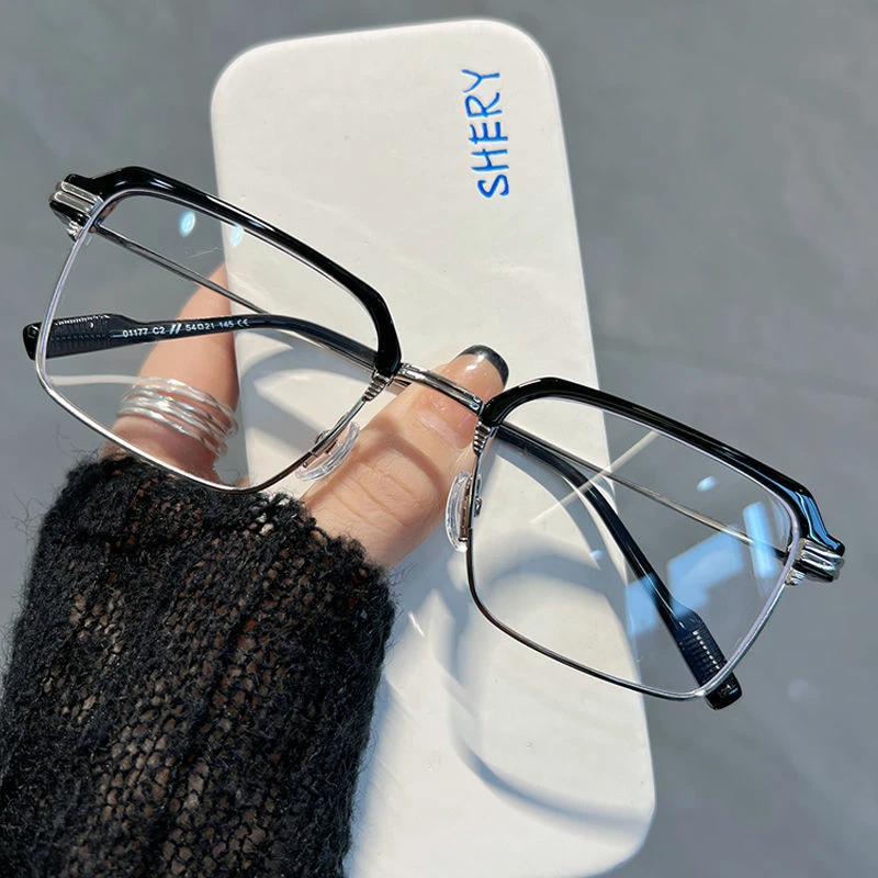 半框感光变色近视眼镜男款痞帅可配度数防辐射抗蓝光平光护目镜潮