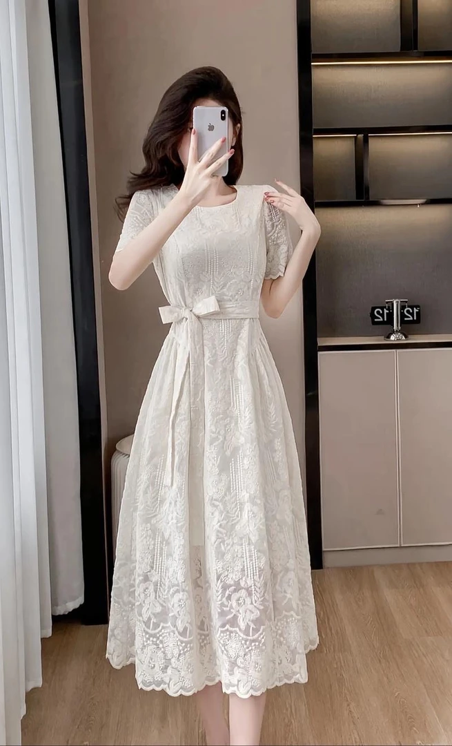 直播间501-600圆领法式长裙A字裙海蓝色吊带裙设计感小众复古