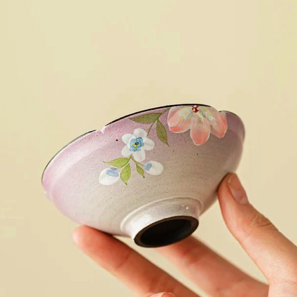 手绘迎春花茶杯女士主人杯个人专用花口斗笠聚财茶杯家用喝茶单杯