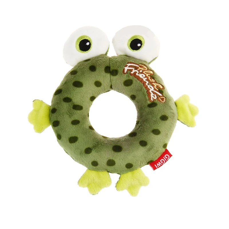 GiGwi贵为青蛙甜甜圈狗狗玩具毛绒橡胶玩具发声磨牙耐咬宠物玩具