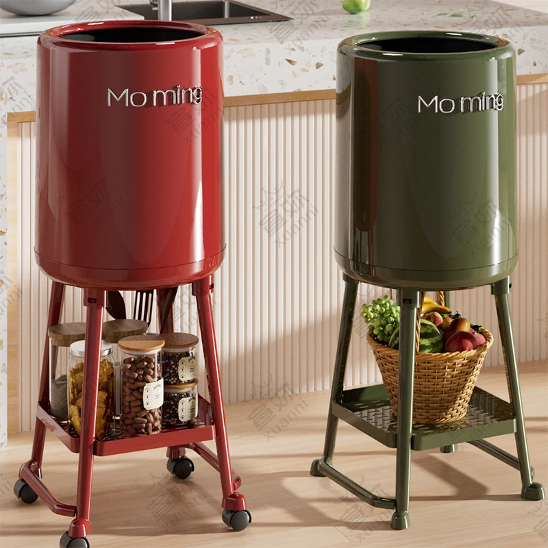 厨房垃圾桶高款可移动大号不弯腰带盖带轮厨余收纳桶大容量卫生桶