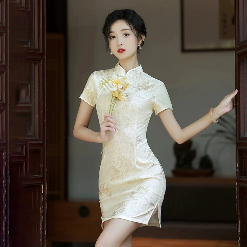 【2501 长相思 香槟色】显瘦气质修身优雅复古中国风旗袍