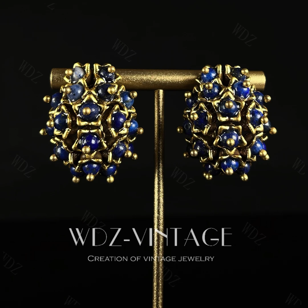 铜合金耳饰 冰雨--中古vintage首饰饰品耳环气质轻奢蓝色时尚