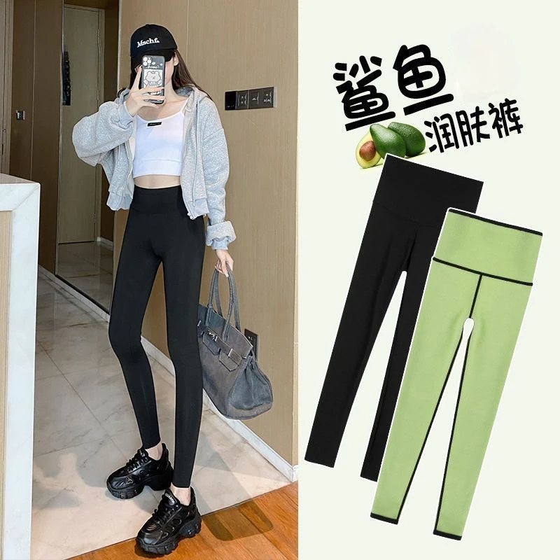 运动秋冬保暖裤女加绒加厚棉裤弹力修身打底裤高腰润肤裤瑜伽裤
