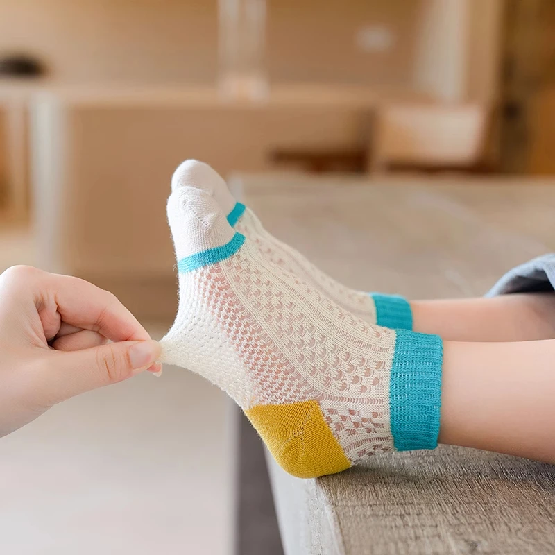 1-26棉网眼袜子夏天薄款夏女中筒男宝松口短袜夏季船袜