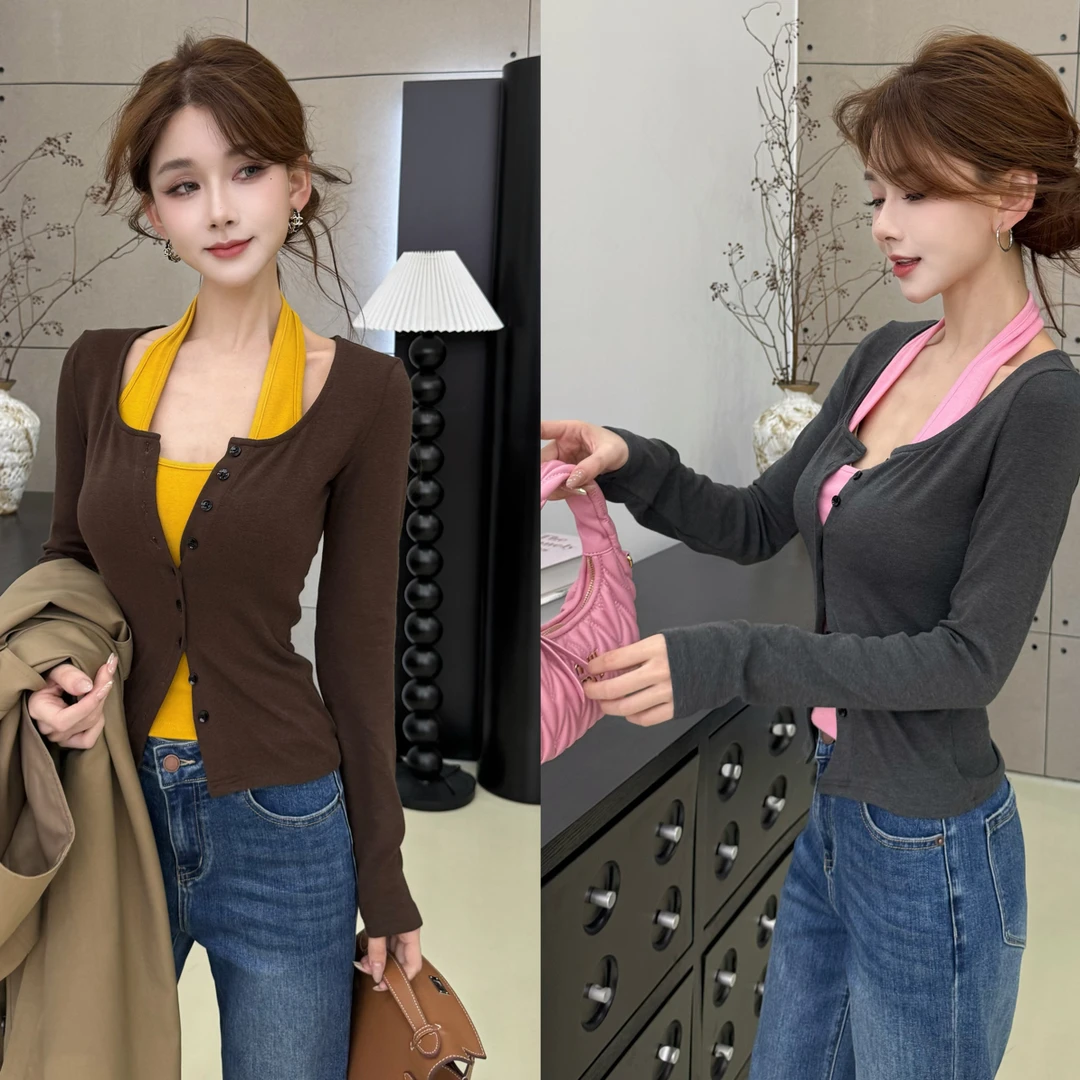 【撞色秋日】徦两件设计感修身显瘦针织开衫