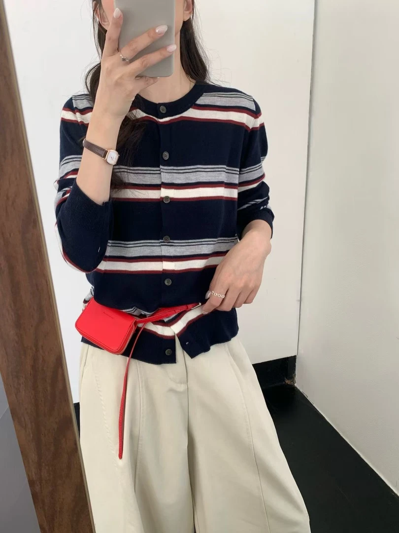 长袖针织衫时尚条纹女装上衣109539