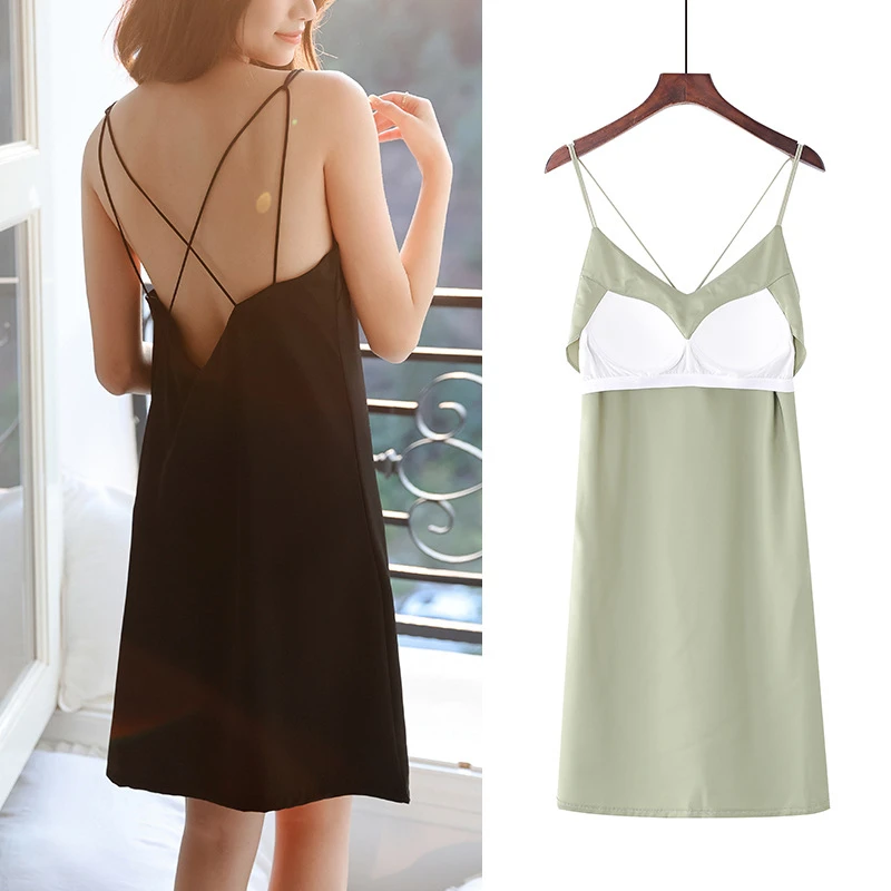 细吊带性感睡衣带胸垫美背睡裙女网红风2025年新款家居服冰丝夏季