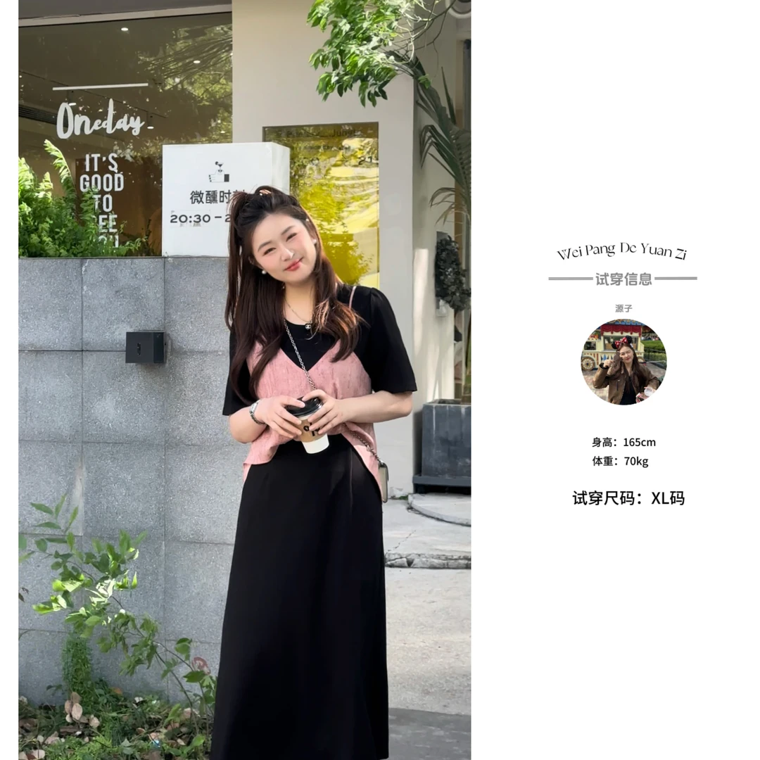 楠序【盛夏告白】雯雯微胖女装 2025年夏装时尚假两件连衣裙YZ36112