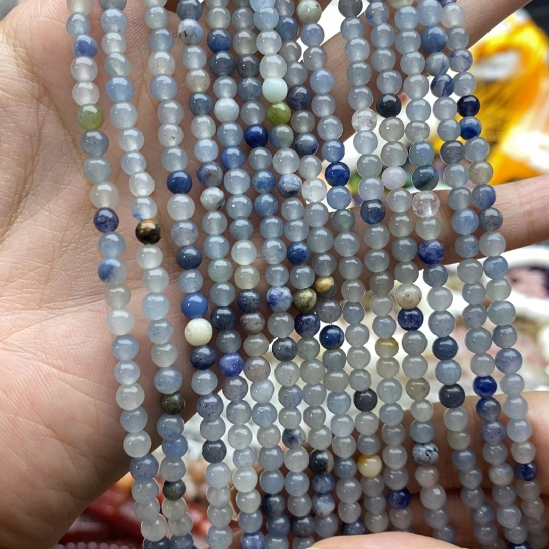 未镶嵌玛瑙/玉髓珠宝半成品一条纯天然蓝东陵玉圆珠4.5mm
