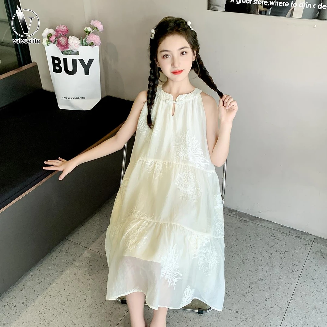 VALVOELITE女童夏季连衣裙2025新款超仙裙子洋气公主裙大童长裙子