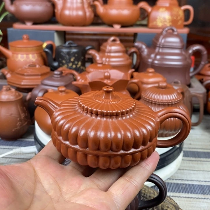 紫砂茶壶筋纹周盘130cc原矿赵庄朱泥特价