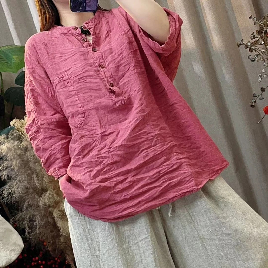 Y25117亚麻排扣中长款上衣（衣长80胸围150）