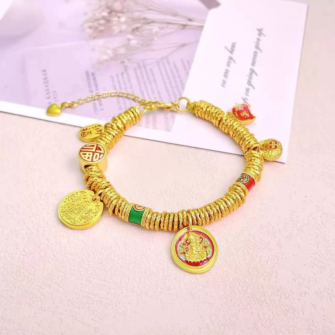 大静静优选 688盘缠锤纹珐琅黄财神小胖福五路财神手链男女国风