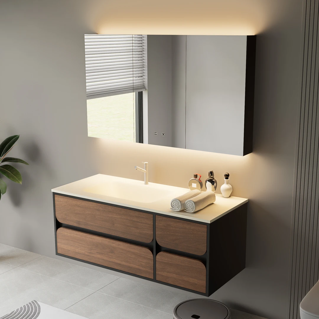 【意式中古风】岩板热弯一体盆浴室柜组合新中式洗脸池洗漱台卫生间