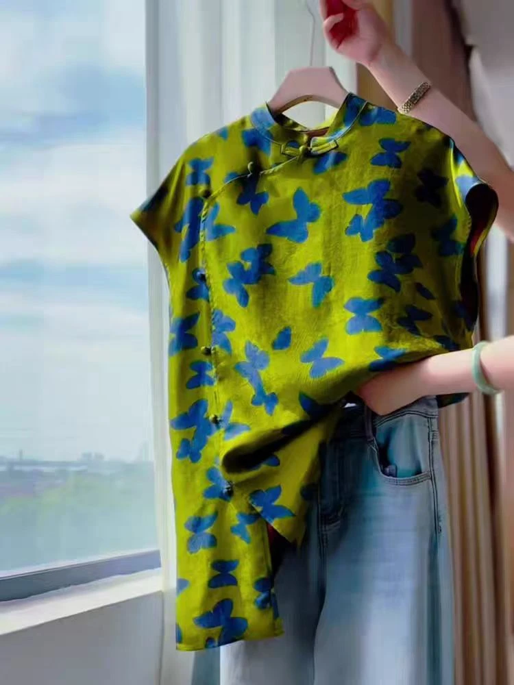 【蓝蝶-奥黛】2025夏季新款新中式国风老料奥黛短袖-YDQH