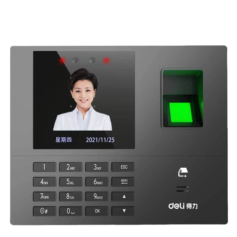 得力34521CS人脸识别考勤机员工签到机上班打卡器无线指纹打卡机