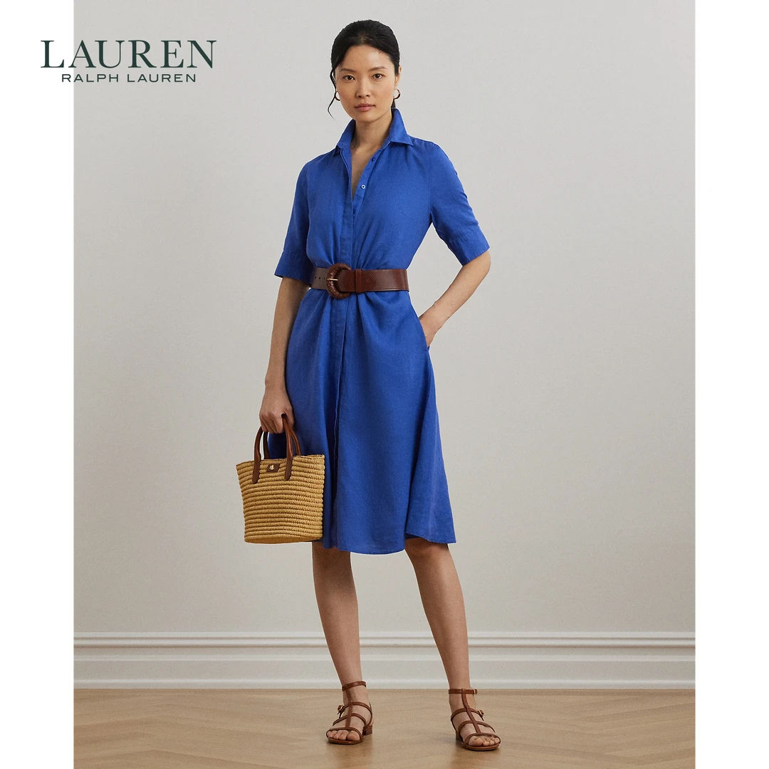Lauren/拉夫劳伦女装 25年秋季亚麻衬衫式连衣裙RL62624