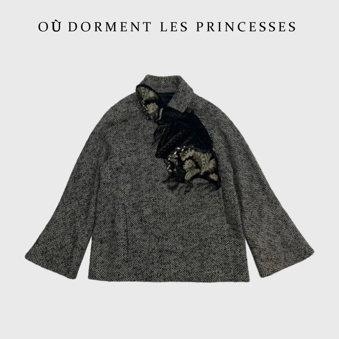 Fen姐【南山见】重工复古钉珠刺绣设计感斜纹宽松外套07217