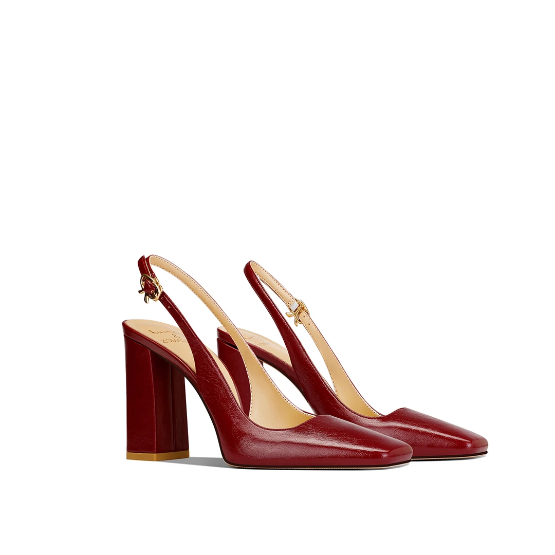 时尚粗跟方头御姐风酒红色粗高跟2025秋季新款设计感气质百搭绝美