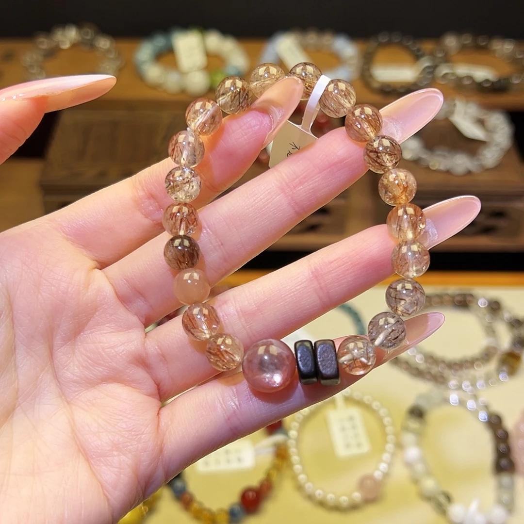 手串水晶银S925镀金镶嵌黑金超1607