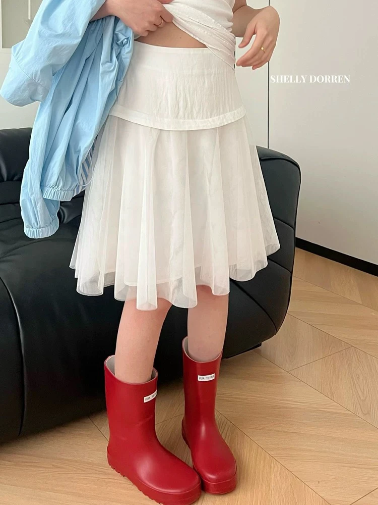 网纱拼接半身裙高腰显瘦短款百褶小个子仙女裙夏季