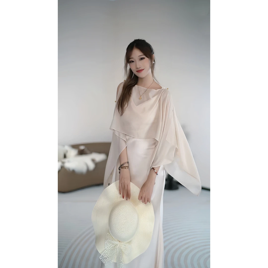 【汀兰】“步步生莲”新款气质吊带网纱显飘逸修身连衣裙-DJ10145