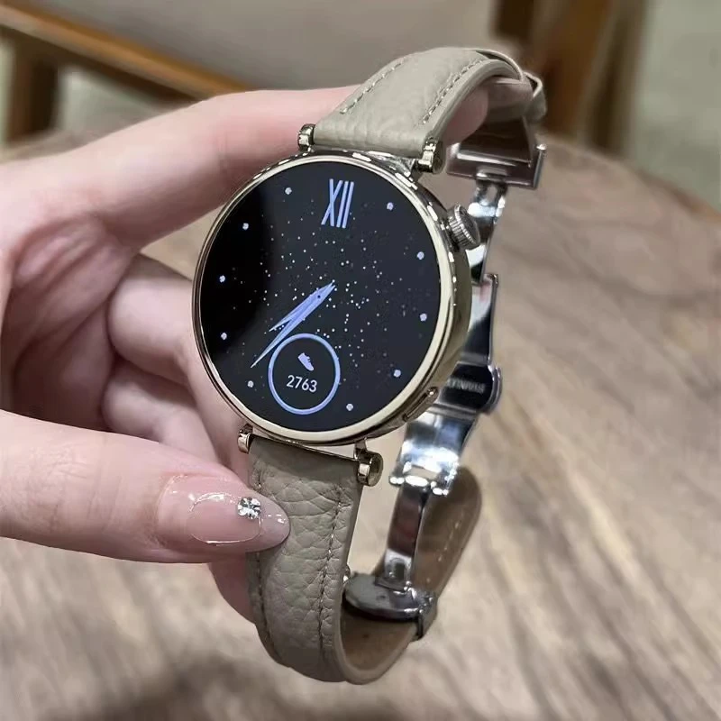 适用华为手表GT4gt5新款gt6真牛皮表带蝴蝶扣watchgt3女士手表带2