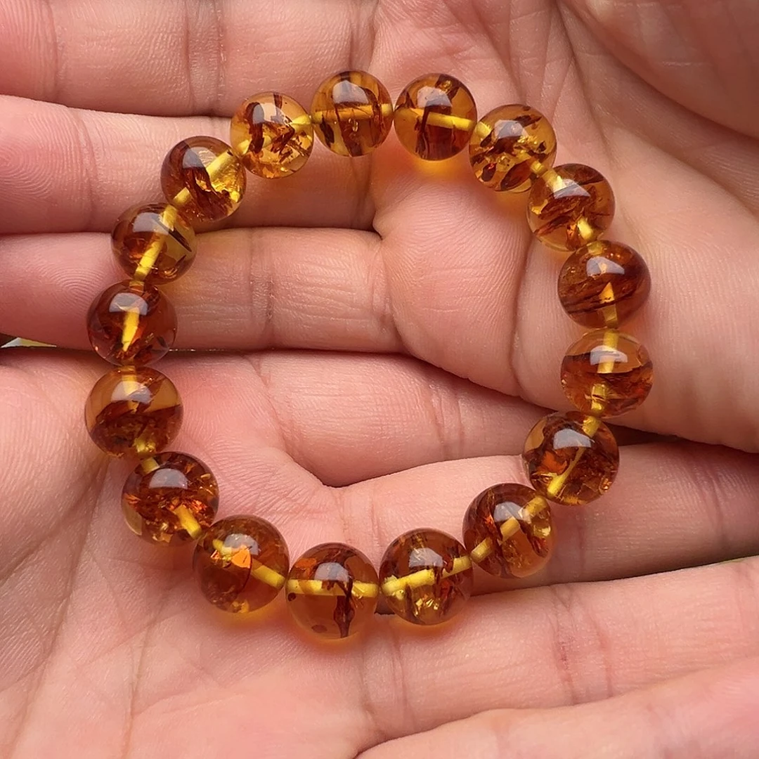 琥珀（花珀）未镶嵌手串花珀圆珠手串