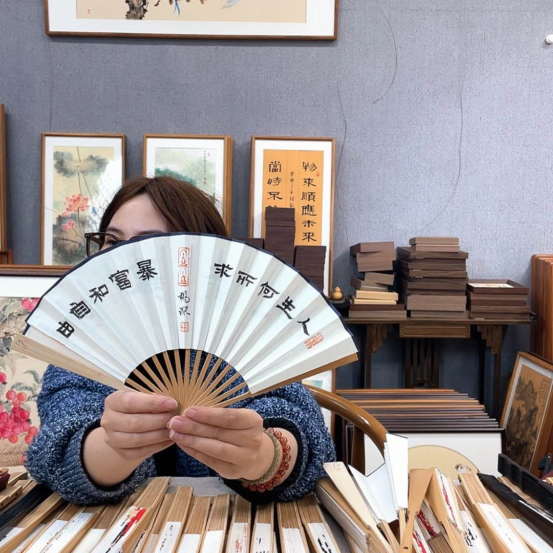 国画6寸玉竹-纯手绘-文玩扇骨（默认粘好）自由暴富