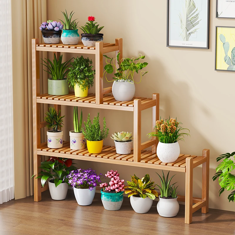 中式实木花架室内客厅沙发旁花盆置物架落地式阳台多肉木质花架子