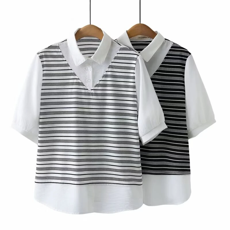 夏季新款女士大码套头条纹衬衫120-200洋气宽松显瘦遮肉休闲时尚