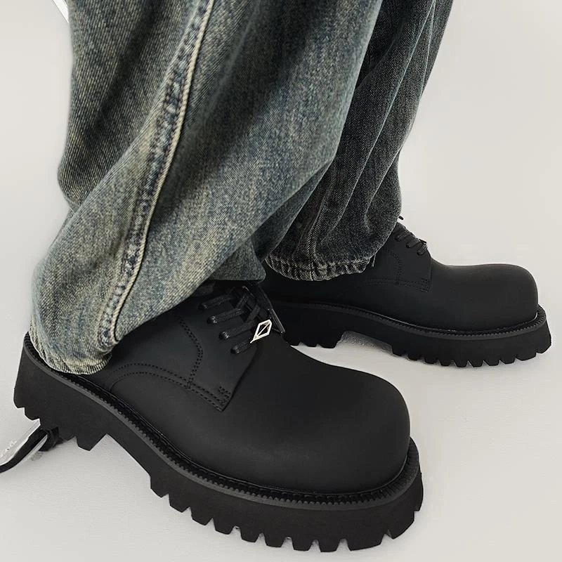 通勤德比鞋男磨砂哑光cleanfit高级感厚底增高大头皮鞋米奇圆头潮