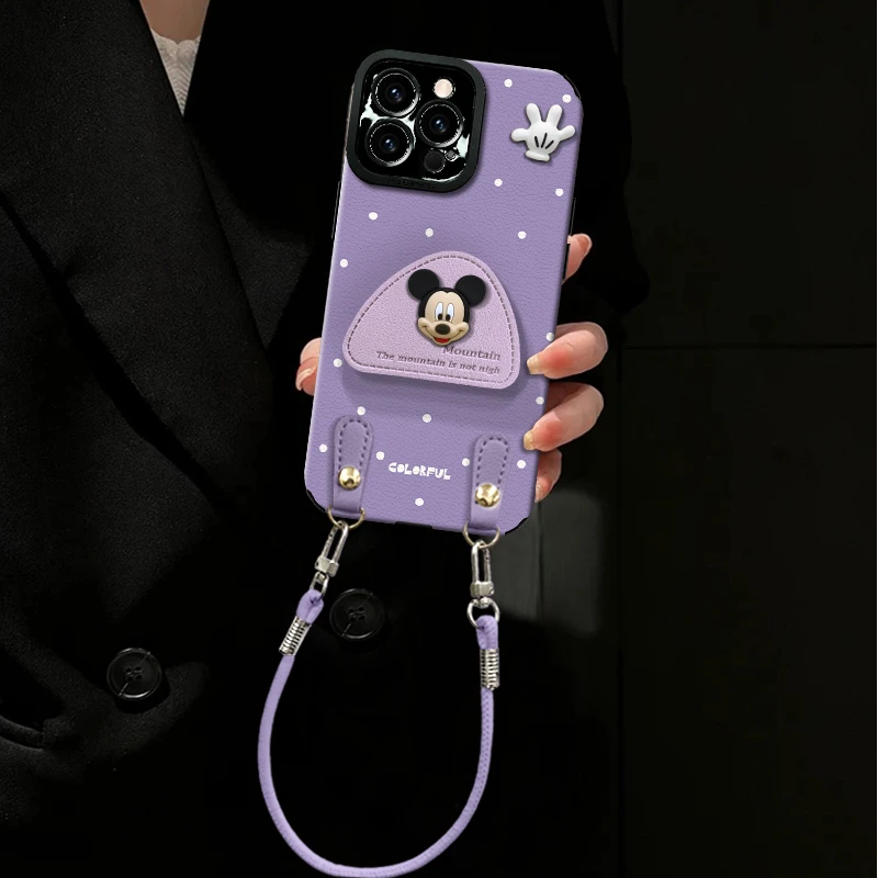 夏天波点米奇支架手提皮质适用苹果/oppo/华为/vivo/小米ins风女