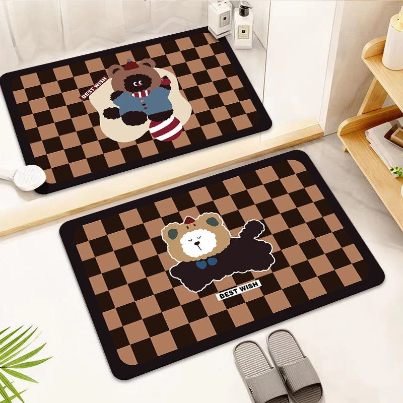 【到手两件】棋盘格大尾巴熊40*60CM 防滑橡胶底地毯地垫