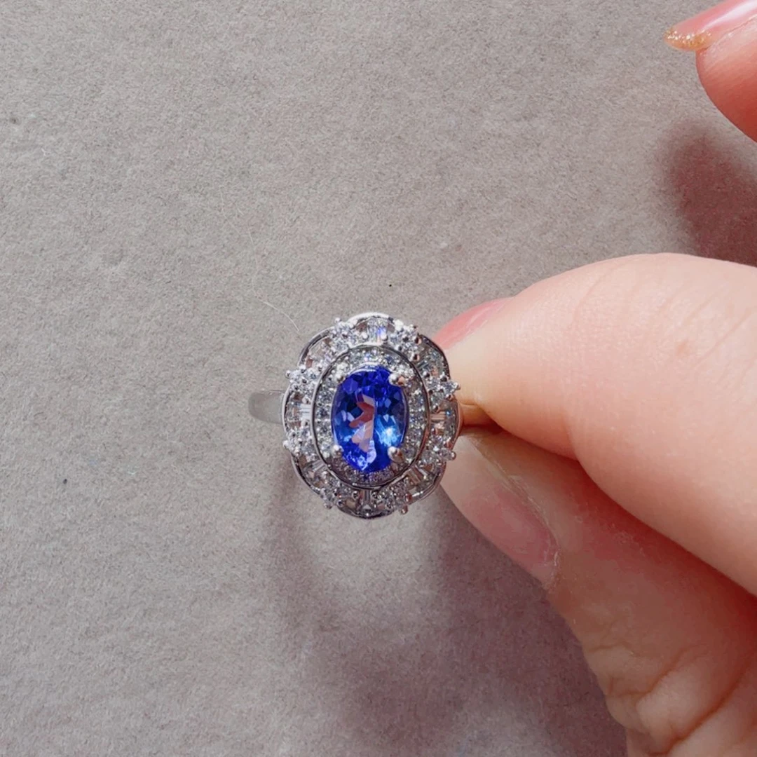 坦桑石戒指银S925镶嵌国首质检