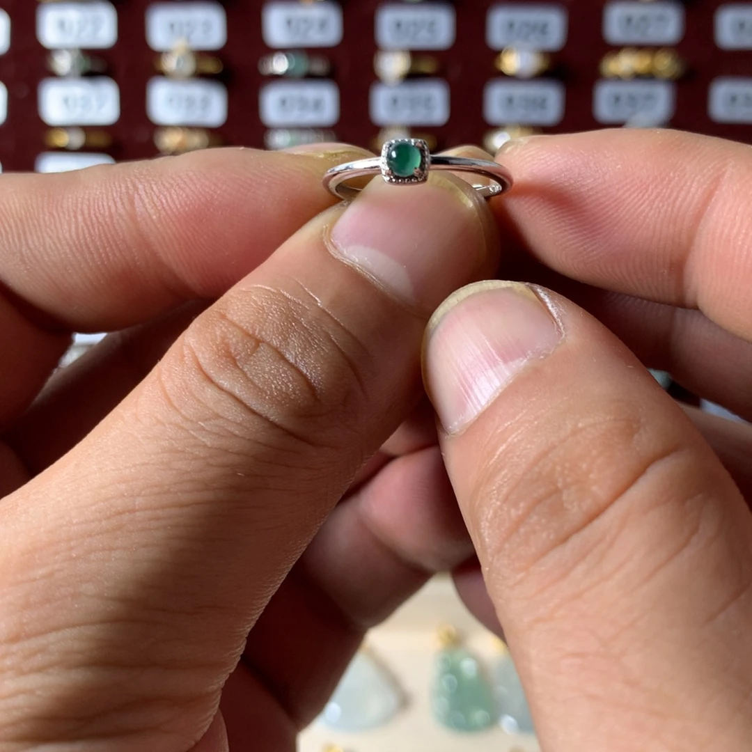 火***原翡翠银S925镶嵌戒指633