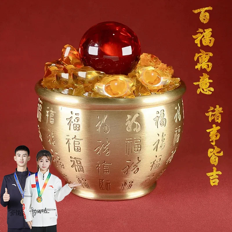 【老师推荐】黄铜百福缸摆件盆丰钵满铜缸家居摆件装饰品