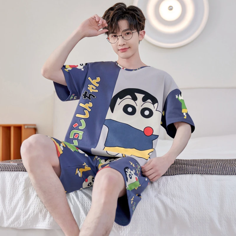 睡衣男士夏季款薄款卡通短袖青少年卡通可外穿2025新款家居服套装