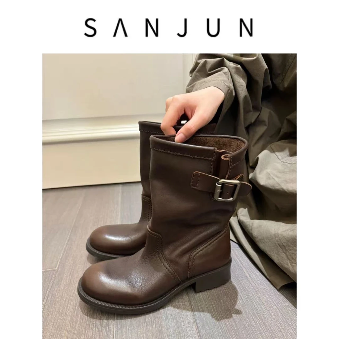 SANJUN 高端定制  皮带扣大头马丁靴 小牛皮版  2536