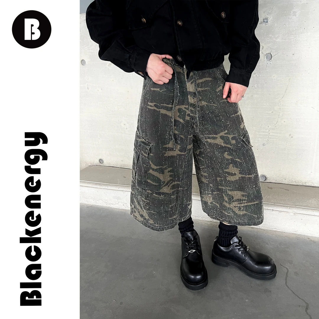 迷彩七分休闲裤男夏季美式复古做旧设计感宽松休闲工装短裤潮流