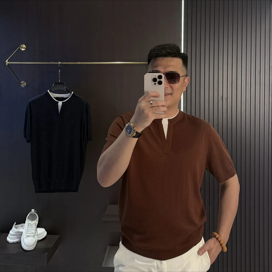 休闲针织纯色短袖夏季T恤上衣修身男装简约加大版t恤男