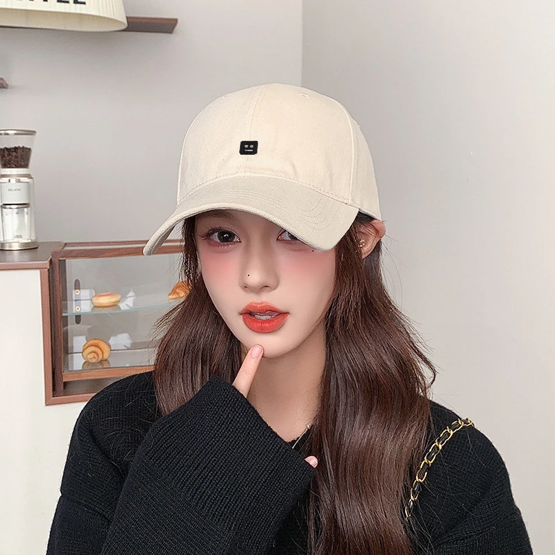 笑脸机器人韩系新款百搭棒球帽女韩版硬顶鸭舌帽透气舒适显脸小