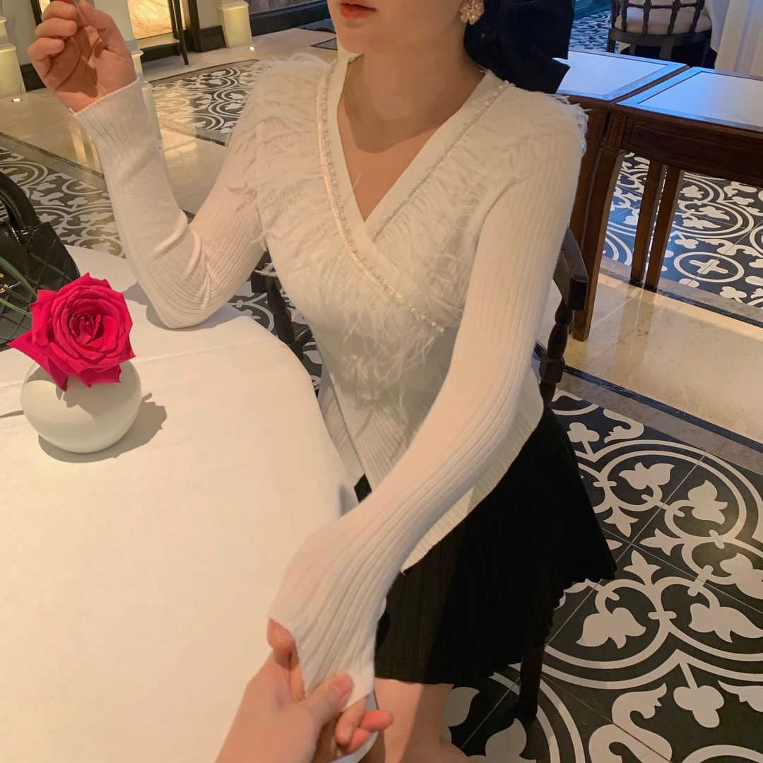 魅鹊 616 仙女毛毛小众设计感轻奢重工钉珠针织衫