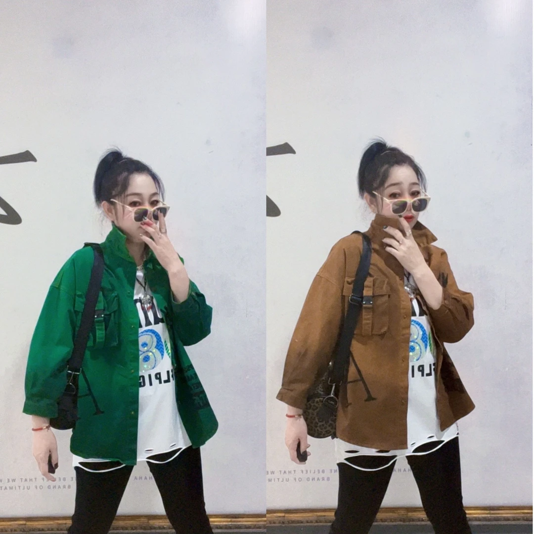 1126#欧货潮牌外套2025春季新款时尚休闲七分袖牛仔衬衣外套女