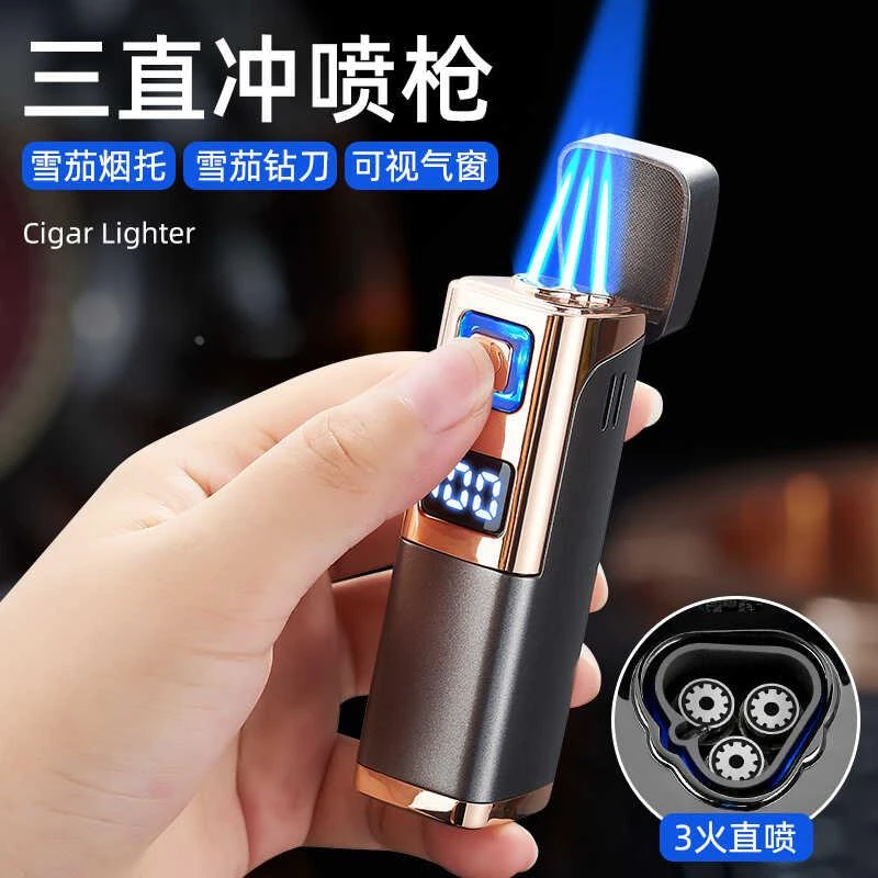 德国WEITELANG2024新款三直冲电量显示充气打火机多功能雪茄打孔