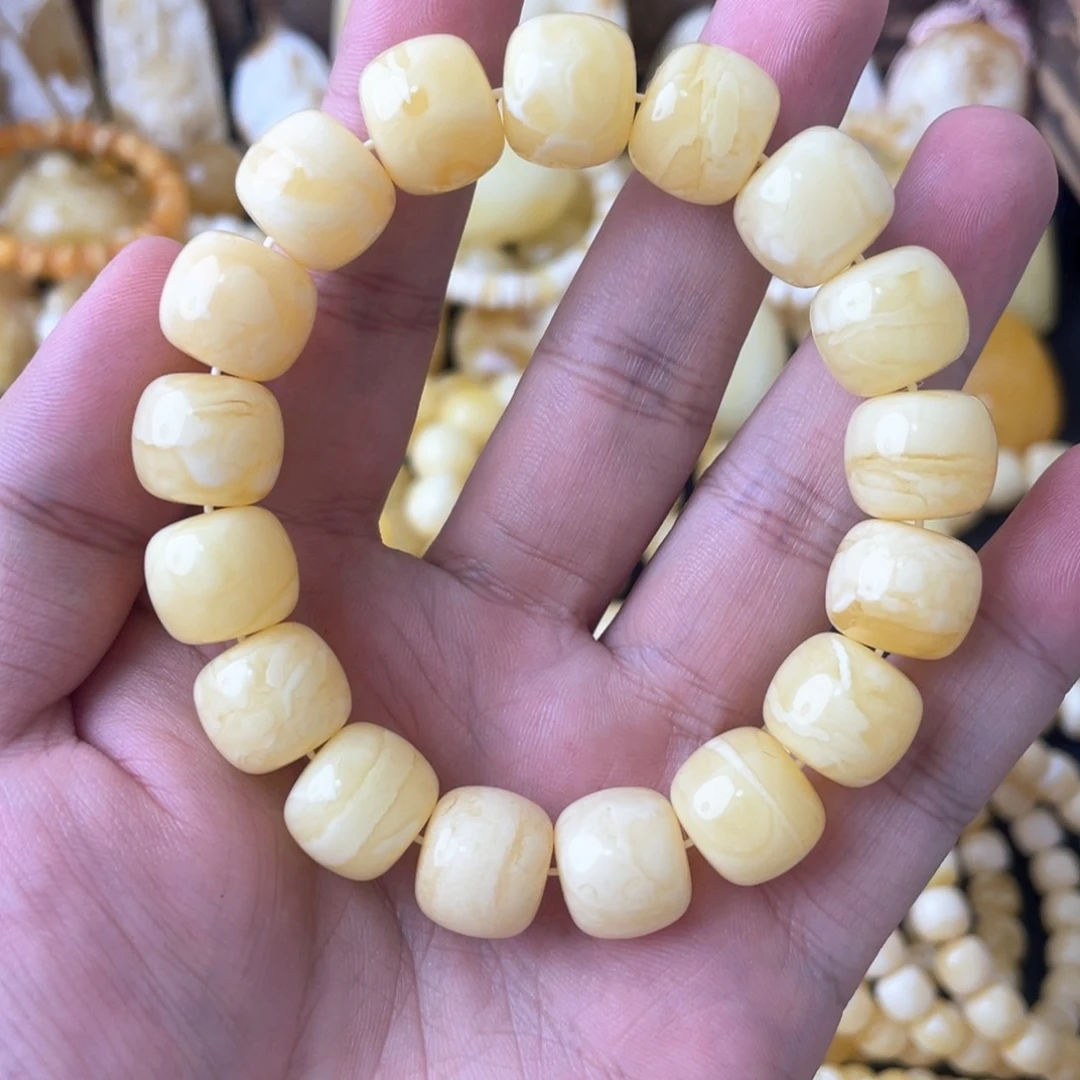 琥珀手串未镶嵌饭*龙14+俄料浓蜡妖白花精工老型手串